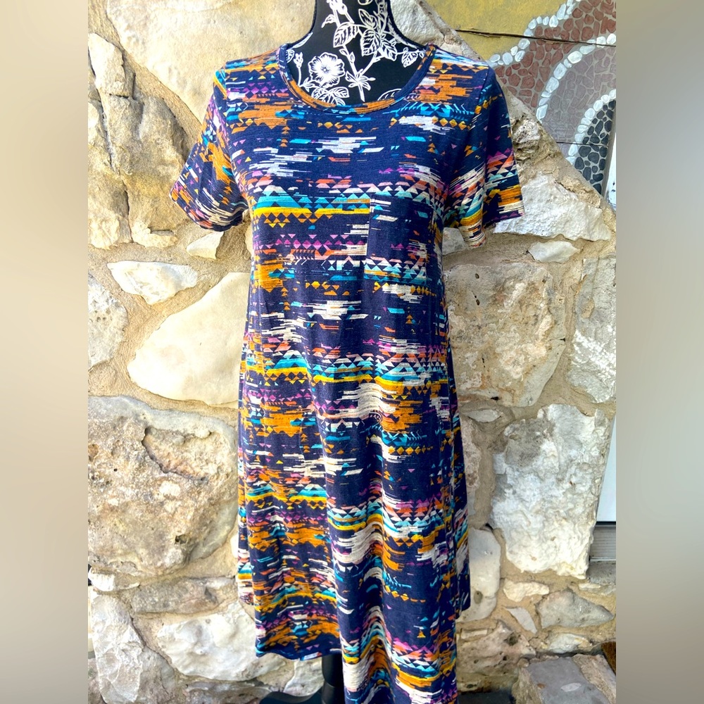 Lularoe Carly Dress Size Small S Aztec Blue Pink orange